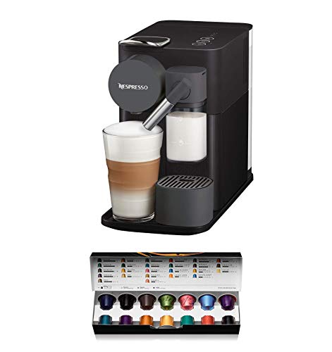 Nespresso De'Longhi Lattissima One EN500B - Cafetera monodosis de cápsulas con depósito de leche compacto, 19 bares, apagado automático, color negro, Incluye pack de bienvenida con 14 cápsulas