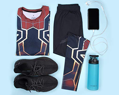 Nessfit - Mallas de compresión para hombre, largas, térmicas, diseño de superhéroe, para correr o hacer fitness Spiderman Burgundy - Pantalones L