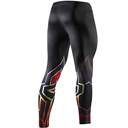 Nessfit - Mallas de compresión para hombre, largas, térmicas, diseño de superhéroe, para correr o hacer fitness Spiderman Burgundy - Pantalones M