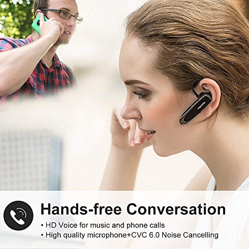 New Bee Manos Libres Auricular Bluetooth Auricular inalámbrico Bluetooth Mano Libre con tecnología de Captura de Voz Clara Auricular Bluetooth para iPhone Samsung Huawei Sony, etc (Negro)