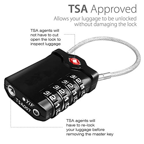 Newace Candados TSA para Meletas Candado Combinacion Taquilla con Función de Alerta de Equipaje Abierto y Cable de Acero de 1 m (2 Piezas, Negro)