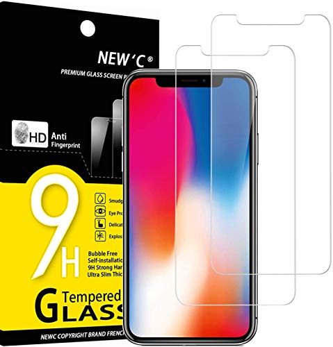 NEW'C 2 Unidades, Protector de Pantalla para iPhone 11 Pro y iPhone X y iPhone XS, Antiarañazos, Antihuellas, Sin Burbujas, 9H, Vidrio Templado Ultra Transparente y Resistente