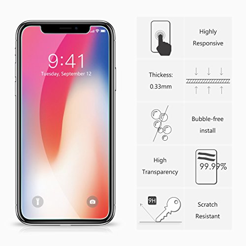 NEW'C 2 Unidades, Protector de Pantalla para iPhone 11 Pro y iPhone X y iPhone XS, Antiarañazos, Antihuellas, Sin Burbujas, 9H, Vidrio Templado Ultra Transparente y Resistente