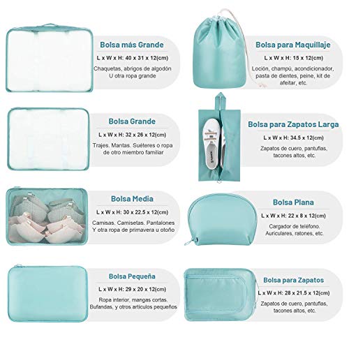 Newdora 8 en 1 Set de Organizador de Equipaje Viaje con Bolsa de Zapato,Impermeable Organizador de Maleta Bolsa para Ropa Sucia de Viaje, Portatrajes de Viaje, Material Nylon Newdora 8 en 1 Set de Organizador de Equipaje Viaje con Bolsa de Zapato,Impermeable Organizador de Maleta Bolsa para Ropa Sucia de Viaje, Portatrajes de Viaje, Material Nylon