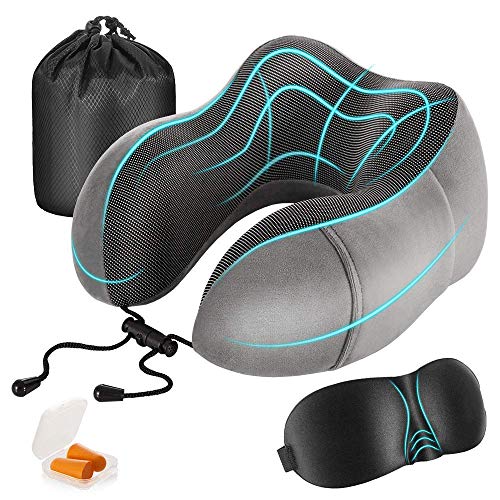 Newdora Almohada de Viaje Viscoelástica de Espuma de Memoria, Almohada de Cuello, Almohadas de Acampada, Almohada Ortopédica Cervica, Soporte de Cuello, con Máscara de Ojos y Tapones, Gris Oscuro Newdora Almohada de Viaje Viscoelástica de Espuma de Memoria, Almohada de Cuello, Almohadas de Acampada, Almohada Ortopédica Cervica, Soporte de Cuello, con Máscara de Ojos y Tapones, Gris Oscuro