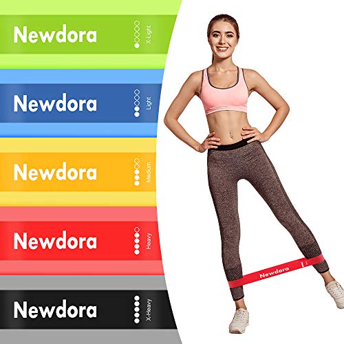 Newdora Bandas Elasticas de Fitness, [Set de 5] Loop Bandas elésticas de Resistencia.Bandas para Entrenar Piernas Glúteos Yoga, Pilates, Crossfit, Musculacion y Recuperación