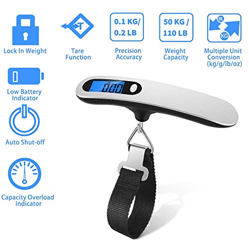 Newdora Báscula Digital para Equipaje Escala del Equipaje Pesa Maletas Viaje Báscula Digital LCD Portátil Bascula para Maletas de Viaje 110 lb/50 kg para Hogar y Viajes Newdora Báscula Digital para Equipaje Escala del Equipaje Pesa Maletas Viaje Báscula Digital LCD Portátil Bascula para Maletas de Viaje 110 lb/50 kg para Hogar y Viajes