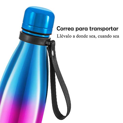 Newdora Botella de Agua Acero Inoxidable 500ml, Aislamiento de Vacío de Doble Pared, Botellas de Frío/Caliente, con 1 un Cepillo de Limpieza, para Niños, Deporte, Oficina, Gimnasio, Ciclismo (Chapado)