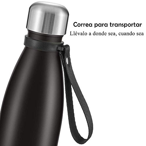 Newdora Botella de Agua Acero Inoxidable 500ml, Aislamiento de Vacío de Doble Pared, Botellas de Frío/Caliente, con 1 un Cepillo de Limpieza, para Niños, Deporte, Oficina, Gimnasio, Ciclismo, Negro Newdora Botella de Agua Acero Inoxidable 500ml, Aislamiento de Vacío de Doble Pared, Botellas de Frío/Caliente, con 1 un Cepillo de Limpieza, para Niños, Deporte, Oficina, Gimnasio, Ciclismo, Negro