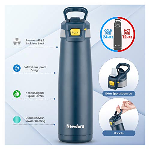 Newdora Botella de Agua de Acero Inoxidable, Aislada al Vacío de Doble Pared con Pajita, Botella Termica Deportiva Grande, Sin BPA, a Prueba de Fugas, Ideal para Gimnasio, Oficina,750ml (Azul Oscuro) Newdora Botella de Agua de Acero Inoxidable, Aislada al Vacío de Doble Pared con Pajita, Botella Termica Deportiva Grande, Sin BPA, a Prueba de Fugas, Ideal para Gimnasio, Oficina,750ml (Azul Oscuro)