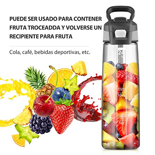 Newdora Botella de Agua Deportes 750ml, Botella Agua Niños Sin BPA, con Pajita, Cepillo de Limpieza y Tapón a Prueba de Fugas, Botella Agua Deportiva para Niños, Adultos, Sport, Gimnasio, Trekking