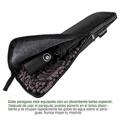 Newdora Paraguas Plegable Automático Negro Impermeable 10 Armazones de Metal Compacto Resistencia contra Viento para Viaje para Hombres y Mujeres