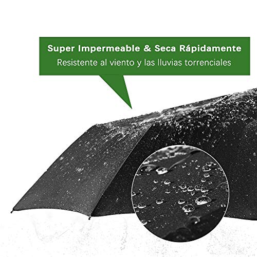 Newdora Paraguas Plegable Automático Negro Impermeable 10 Armazones de Metal Compacto Resistencia contra Viento para Viaje para Hombres y Mujeres
