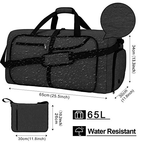 NEWHEY Bolsa de Viaje 65L Plegable Ligera Bolsa Deporte Hombre Impermeable Bolsa Fin de Semana con Compartimento Zapatos para Mujeres Negro NEWHEY Bolsa de Viaje 65L Plegable Ligera Bolsa Deporte Hombre Impermeable Bolsa Fin de Semana con Compartimento Zapatos para Mujeres Negro
