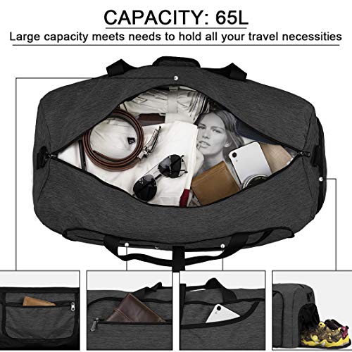NEWHEY Bolsa de Viaje 65L Plegable Ligera Bolsa Deporte Hombre Impermeable Bolsa Fin de Semana con Compartimento Zapatos para Mujeres Negro NEWHEY Bolsa de Viaje 65L Plegable Ligera Bolsa Deporte Hombre Impermeable Bolsa Fin de Semana con Compartimento Zapatos para Mujeres Negro
