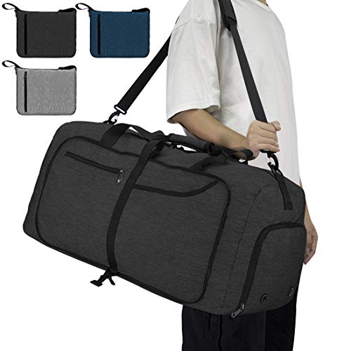 NEWHEY Bolsa de Viaje 65L Plegable Ligera Bolsa Deporte Hombre Impermeable Bolsa Fin de Semana con Compartimento Zapatos para Mujeres Negro NEWHEY Bolsa de Viaje 65L Plegable Ligera Bolsa Deporte Hombre Impermeable Bolsa Fin de Semana con Compartimento Zapatos para Mujeres Negro