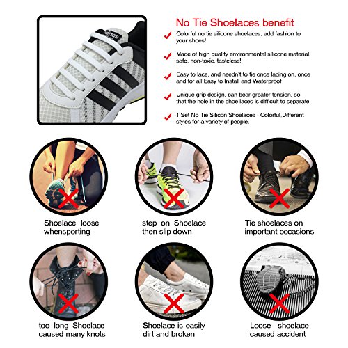 Newkeen 2 pares sin corbata Cordones de zapatos para niños y adultos cordones de zapatos de atletismo atlética de silicona elástico plano de los zapatos del tablero Sneaker boots (White+Mix Color) Newkeen 2 pares sin corbata Cordones de zapatos para niños y adultos cordones de zapatos de atletismo atlética de silicona elástico plano de los zapatos del tablero Sneaker boots (White+Mix Color)