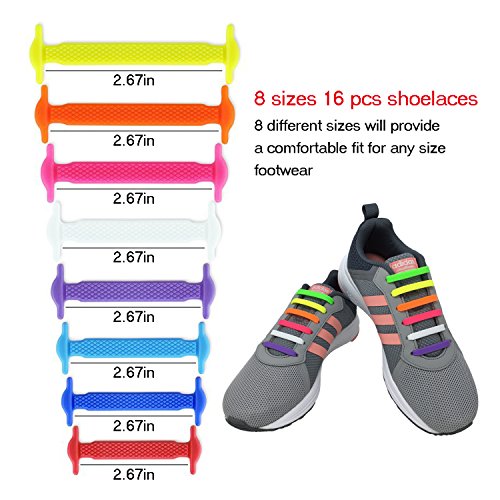 Newkeen 2 pares sin corbata Cordones de zapatos para niños y adultos cordones de zapatos de atletismo atlética de silicona elástico plano de los zapatos del tablero Sneaker boots (White+Mix Color)