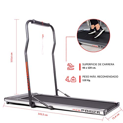 NEWPOWER - Cinta de Andar Eléctrica Plegable Slim (1100W) Ultrafina, hasta 8km/h, 12 Programas Automáticos, 3 Modos (Velocidad, Calorías, Tiempo) y Estructura Aluminio. Sin Montaje. Incluye Mando