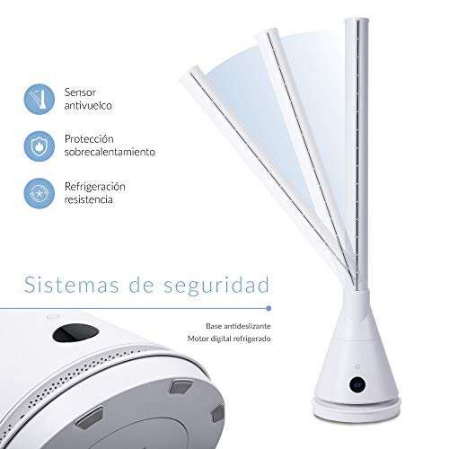 NEWTECK Calefactor Cerámico y Ventilador Dual 365 Blanco, Torre Frío Calor, Temp. Ajustable 1-30ºC, Termostato, Temporizador 8h, Táctil, Mando a Distancia, Oscilante, 4 Niveles Calor y 9 Frío, 1800W