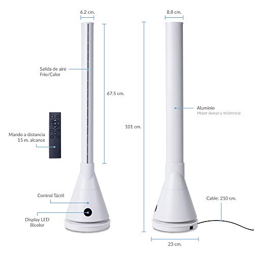 NEWTECK Calefactor Cerámico y Ventilador Dual 365 Blanco, Torre Frío Calor, Temp. Ajustable 1-30ºC, Termostato, Temporizador 8h, Táctil, Mando a Distancia, Oscilante, 4 Niveles Calor y 9 Frío, 1800W