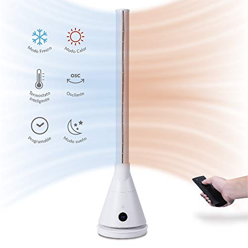 NEWTECK Calefactor Cerámico y Ventilador Dual 365 Blanco, Torre Frío Calor, Temp. Ajustable 1-30ºC, Termostato, Temporizador 8h, Táctil, Mando a Distancia, Oscilante, 4 Niveles Calor y 9 Frío, 1800W