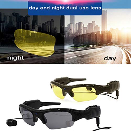 NewZexi Wearable Bluetooth Gafas de Sol 1080p Cámara Gafas Mini DV Auricular Bluetooth Manoslibres Gafas de Conducción Deporte Ciclismo Gafas de Sol con Intercambiables Lentes de Vision Nocturna