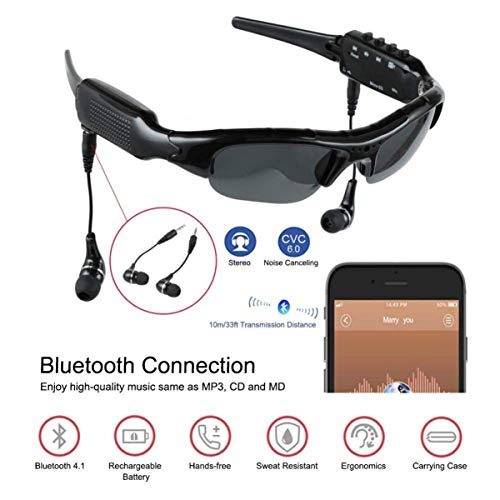 NewZexi Wearable Bluetooth Gafas de Sol 1080p Cámara Gafas Mini DV Auricular Bluetooth Manoslibres Gafas de Conducción Deporte Ciclismo Gafas de Sol con Intercambiables Lentes de Vision Nocturna