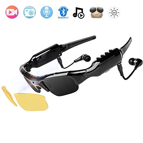 NewZexi Wearable Bluetooth Gafas de Sol 1080p Cámara Gafas Mini DV Auricular Bluetooth Manoslibres Gafas de Conducción Deporte Ciclismo Gafas de Sol con Intercambiables Lentes de Vision Nocturna