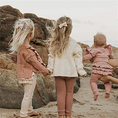 Nfudishpu Conjunto Ropa niños pequeños, Mameluco sólido Manga Mosca niña + Pantalones con borplisado + Diadema con Lazo 3 uds, Ropa Linda Princesa otoño niños