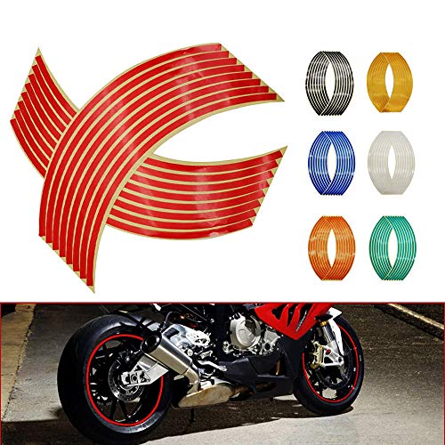 N&G Calcomanía Reflectante para Llantas de Ruedas de de 14, 17 o 18 Pulgadas para Ruedas de Motocicleta Coche Bicicleta Bicicleta Noche Reflectante decoración de Seguridad Raya Universal (Rojo)