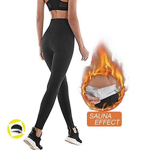 NHEIMA Pantalones de Sauna Adelgazantes Mujer NANOTECNOLOGÍA, Leggins Reductores Adelgazantes, Leggins Anticeluliticos Cintura Alta, Mallas Fitness Push Up para Deporte Running Yoga Gym (XL, Negro)