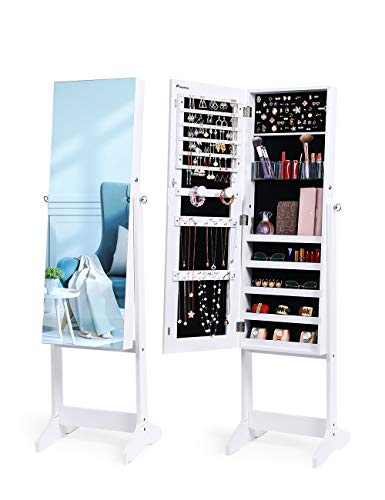 Nicetree Espejo joyero de Pie con Espejo para Joyas. Armario joyero inclinable de Madera con Cerradura. Blanco Grano de Madera. Regalo ideal Nicetree Espejo joyero de Pie con Espejo para Joyas. Armario joyero inclinable de Madera con Cerradura. Blanco Grano de Madera. Regalo ideal