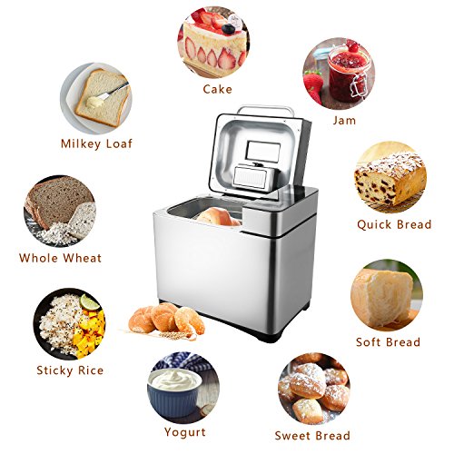 Nictemaw Panificadora Completamente Automática,19 Programas,LCD,Capacidad 1KG,Máquina Programable para Hacer Pan,15H Temporizador de Citas,para Bizcochos,sin Gluten, Masas y Mermeladas Nictemaw Panificadora Completamente Automática,19 Programas,LCD,Capacidad 1KG,Máquina Programable para Hacer Pan,15H Temporizador de Citas,para Bizcochos,sin Gluten, Masas y Mermeladas