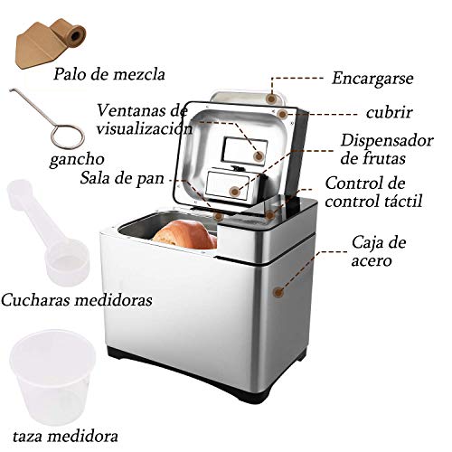 Nictemaw Panificadora Completamente Automática,19 Programas,LCD,Capacidad 1KG,Máquina Programable para Hacer Pan,15H Temporizador de Citas,para Bizcochos,sin Gluten, Masas y Mermeladas