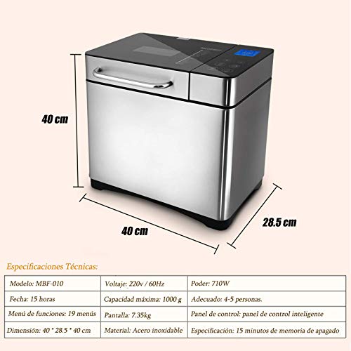 Nictemaw Panificadora Completamente Automática,19 Programas,LCD,Capacidad 1KG,Máquina Programable para Hacer Pan,15H Temporizador de Citas,para Bizcochos,sin Gluten, Masas y Mermeladas Nictemaw Panificadora Completamente Automática,19 Programas,LCD,Capacidad 1KG,Máquina Programable para Hacer Pan,15H Temporizador de Citas,para Bizcochos,sin Gluten, Masas y Mermeladas