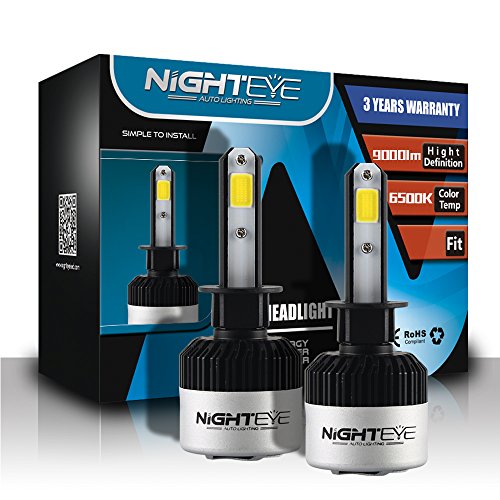 Nighteye – Bombillas LED para faro de coche – H1 H4 H7 72 W 9000 lm / Set 6500 K Blanco frío
