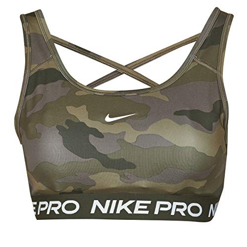 NIKE Sujetador para Mujer Swoosh Camo PRT, Mujer, Sujetador Mujer, CU7353, Thunder Gris/Negro/Blanco/Blanco, L