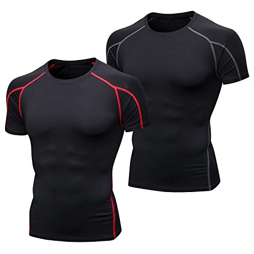 Niksa 2 Piezas Camisetas de Fitness Compresión Ropa Deportiva Manga Corta Hombre para Correr, Ejercicio,Gimnasio Negro Gris+ Negro Rojo 1053(XL) Niksa 2 Piezas Camisetas de Fitness Compresión Ropa Deportiva Manga Corta Hombre para Correr, Ejercicio,Gimnasio Negro Gris+ Negro Rojo 1053(XL)
