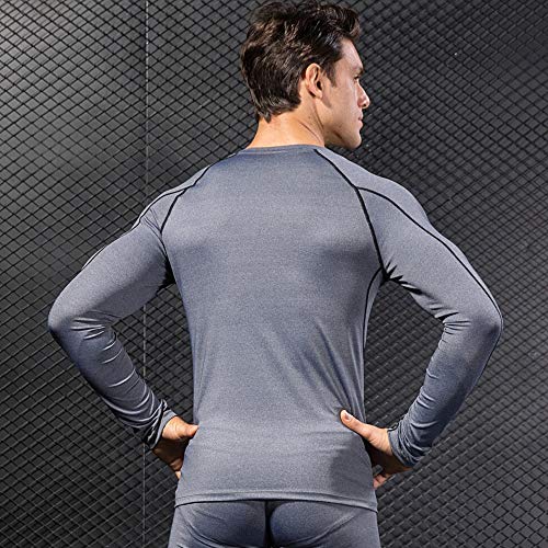 Niksa 2 Piezas Camisetas de Fitness Compresión Ropa Deportiva Manga Larga Hombre para Correr, Ejercicio,Gimnasio 1059 (XX-Large(Fit Chest 40"-42"), (Manga Larga) Gris Negro+Negro Rojo)