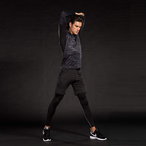 Niksa 3 Piezas Conjunto de Compresion Hombre, Camisetas Compression Mallas Running Pantalon Corto Deporte Ropa Deportiva Hombre para Running, Correr, Gym, Fitness L