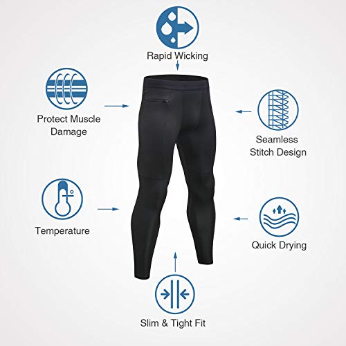 Niksa Mallas Hombre Fitness Leggings Deporte Pantalón Largo de Compresión Negro Gris Negro Gris Large