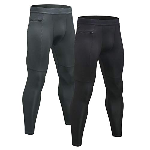 Niksa Mallas Hombre Fitness Leggings Deporte Pantalón Largo de Compresión Negro Gris Negro Gris Large