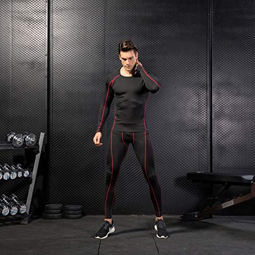 Niksa Mallas Hombre Fitness Leggings Deporte Pantalón Largo de Compresión Negro Gris Negro Large