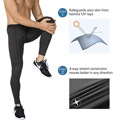 Niksa Mallas Hombre Running Leggings Deporte Pantalones Largos de Compresión Negro Gris Medium