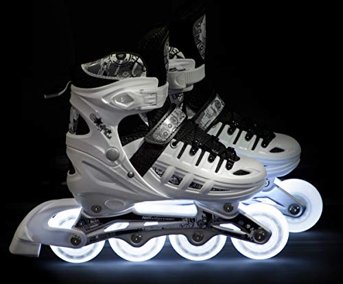 NILS Twinkle ABEC7 - Juego de patines en línea (4 en 1, con luces LED, tallas 35-38, ajustables), color blanco