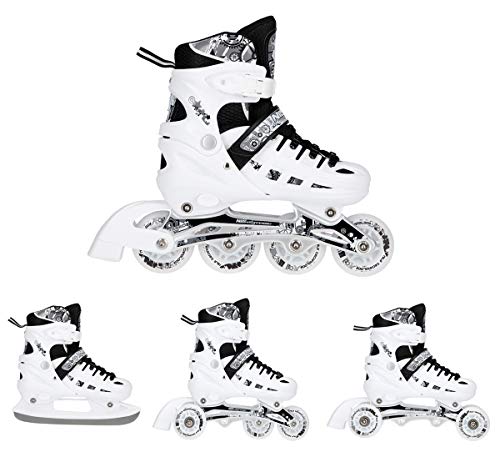 NILS Twinkle ABEC7 - Juego de patines en línea (4 en 1, con luces LED, tallas 35-38, ajustables), color blanco