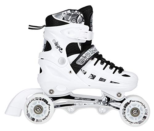 NILS Twinkle ABEC7 - Juego de patines en línea (4 en 1, con luces LED, tallas 35-38, ajustables), color blanco