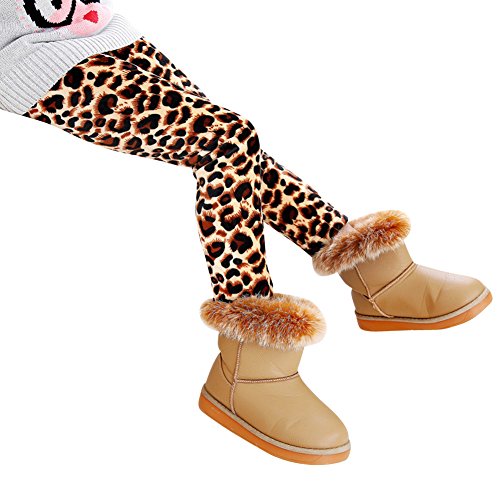 Niña Flor Impresión Leggings Elástico Pantalones Leggins Largos Gruesos para Otoño Invierno Leopardo 110