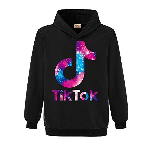 Niñas TIK Tok Sudadera con Capucha Sudadera Al Aire Libre Unisex Ropa para Niños Casual Sudadera con Capucha De Manga Larga (Black,9-10 años)